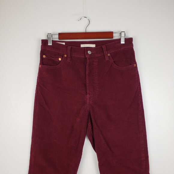 Levi's Premium Ribcage Flare Corduroy Pants Retro 70s Burgundy Button Fly 29 - Picture 4 of 9